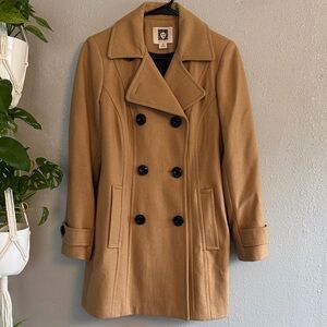 Anne Klein Camel Double-Breasted Pea Coat